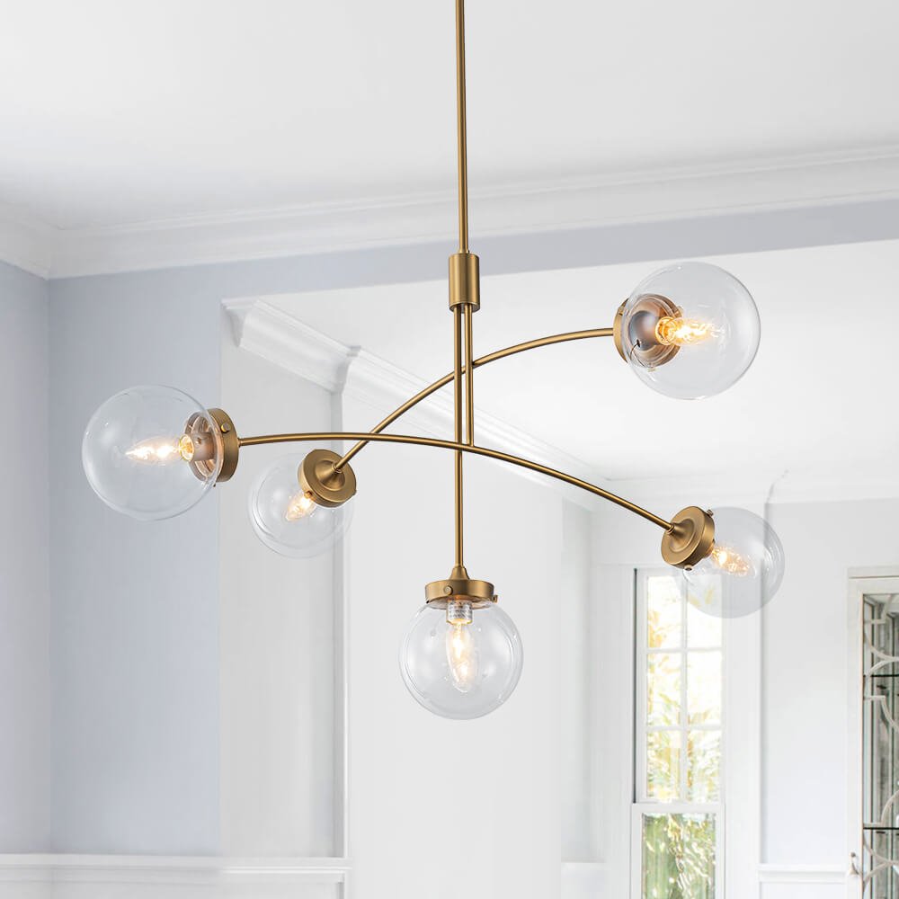 Mid - Century Modern 5 - Light Curved Arm Glass Globe Chandelier - LightfixturesUAE