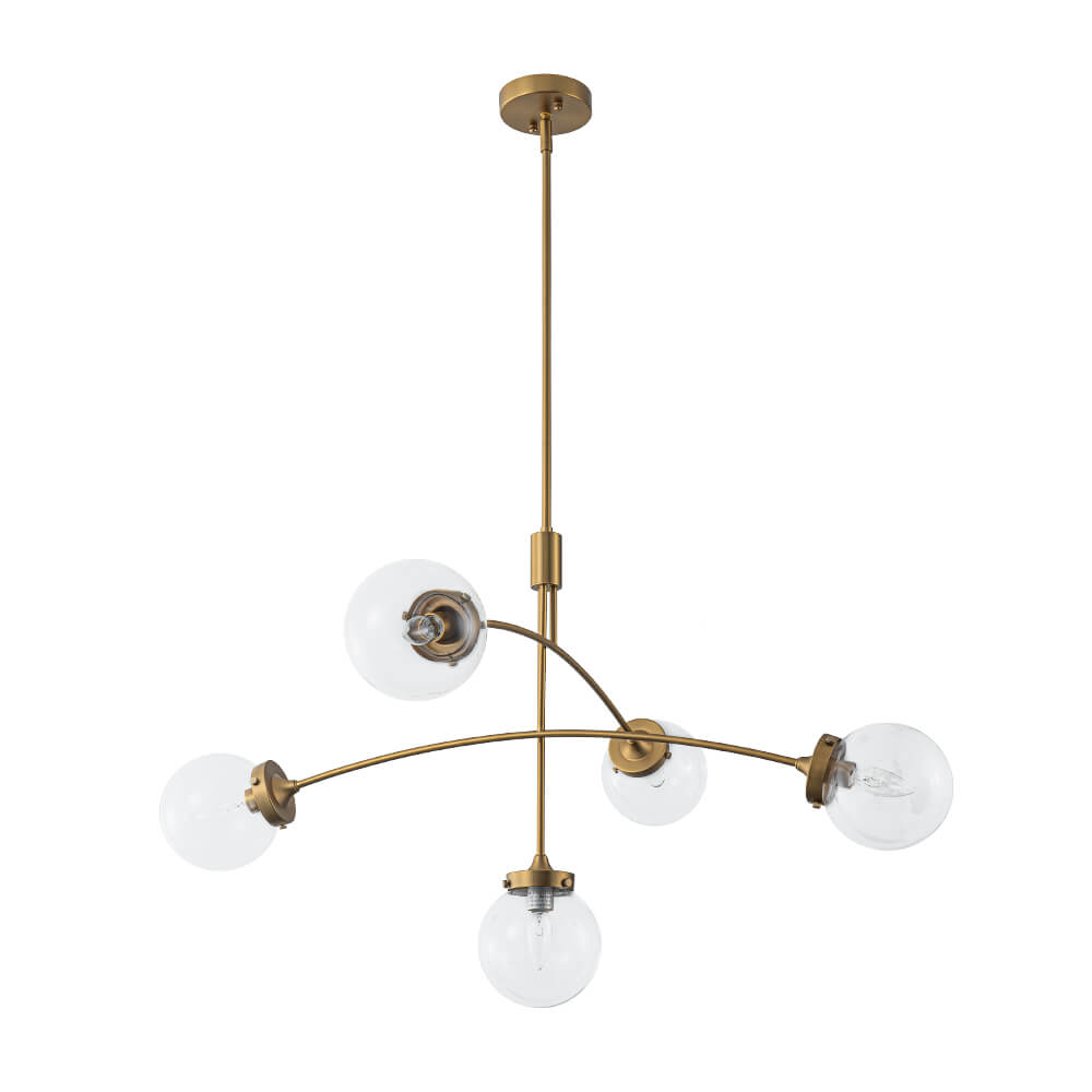 Mid - Century Modern 5 - Light Curved Arm Glass Globe Chandelier - LightfixturesUAE