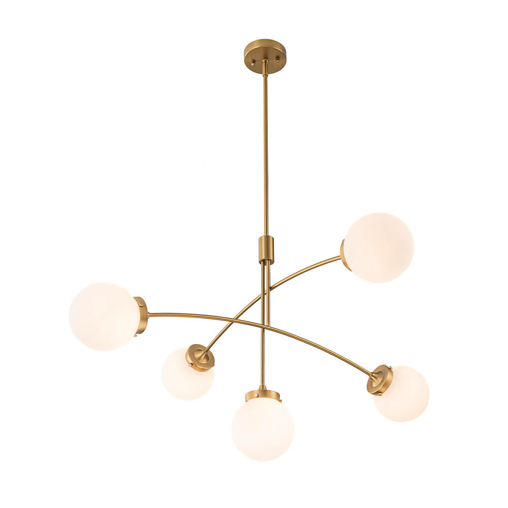 Mid - Century Modern 5 - Light Curved Arm Glass Globe Chandelier - LightfixturesUAE