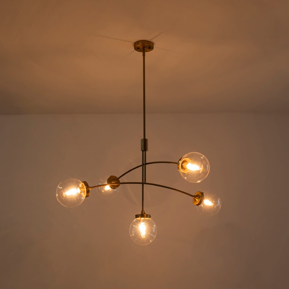 Mid - Century Modern 5 - Light Curved Arm Glass Globe Chandelier - LightfixturesUAE