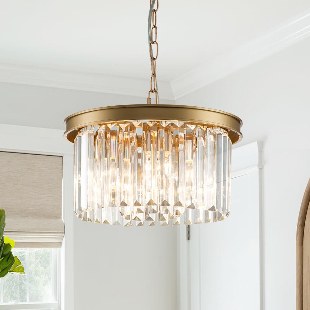 Mid - Century Modern 5 - Light Drum Crystal Chandelier - LightfixturesUAE