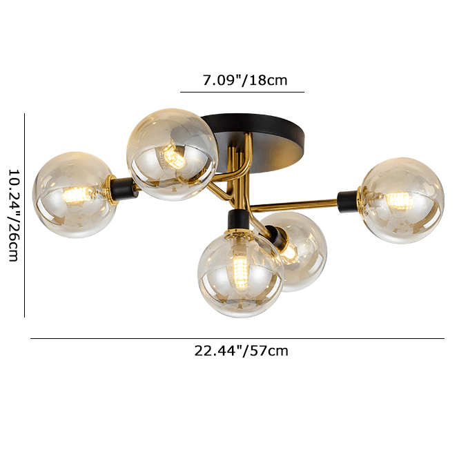 Mid - century Modern 5 - Light Globe Glass Semi Flush Ceiling Light - LightfixturesUAE