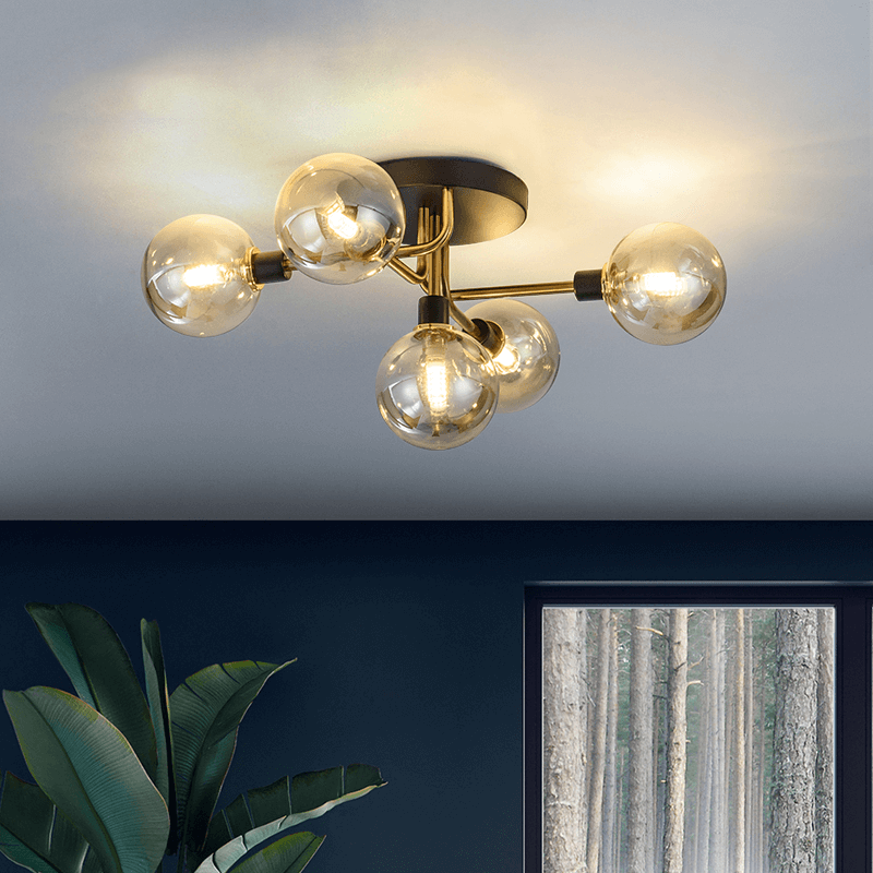 Mid - century Modern 5 - Light Globe Glass Semi Flush Ceiling Light - LightfixturesUAE