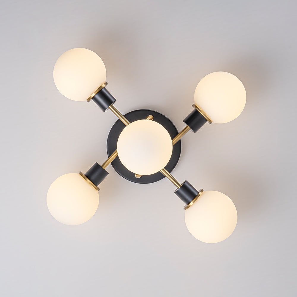 Mid Century Modern 5 - Light Milk Glass Globe Two - Toned Ceiling Light - LightfixturesUAE