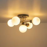 Mid Century Modern 5 - Light Milk Glass Globe Two - Toned Ceiling Light - LightfixturesUAE