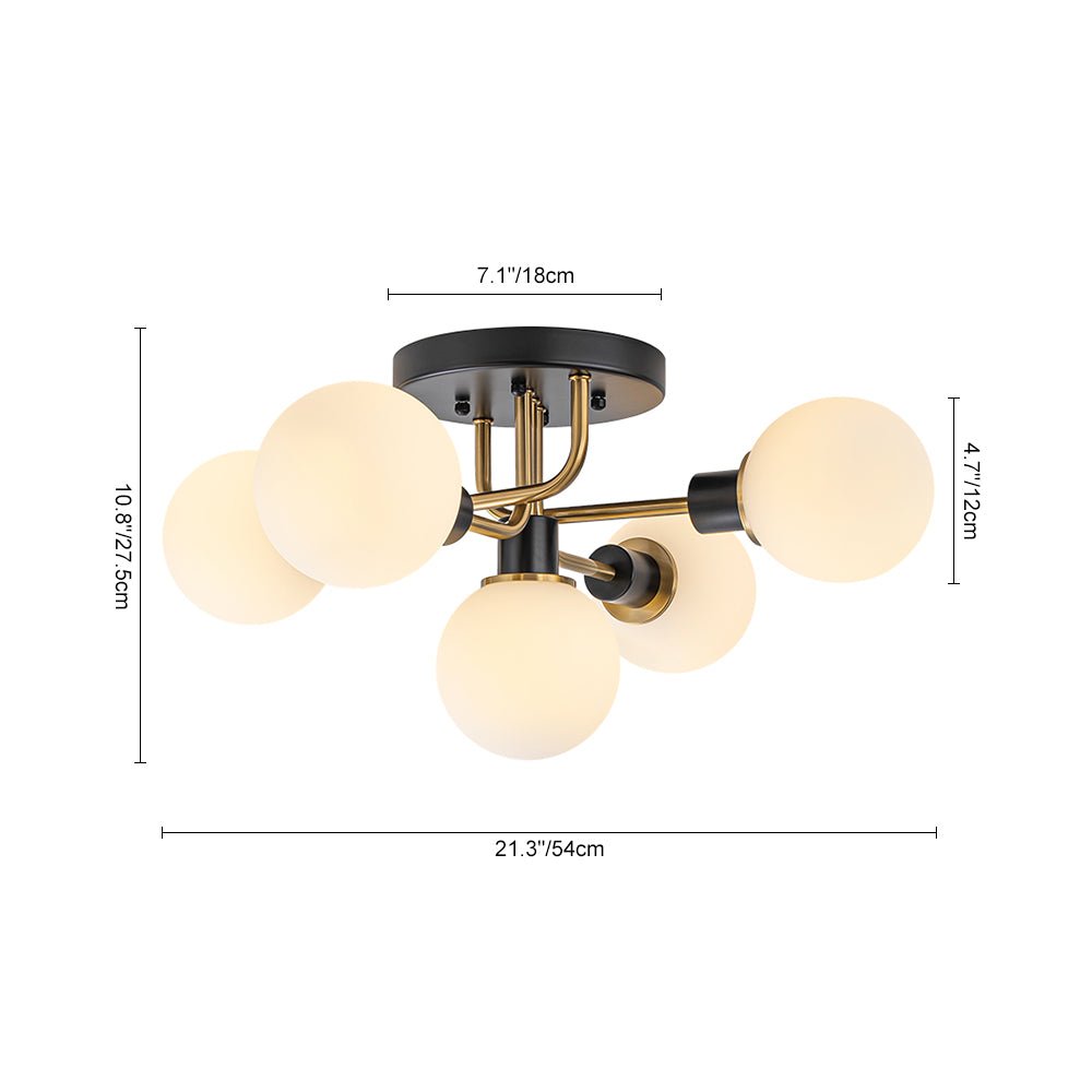Mid Century Modern 5 - Light Milk Glass Globe Two - Toned Ceiling Light - LightfixturesUAE