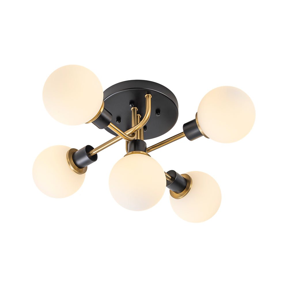 Mid Century Modern 5 - Light Milk Glass Globe Two - Toned Ceiling Light - LightfixturesUAE
