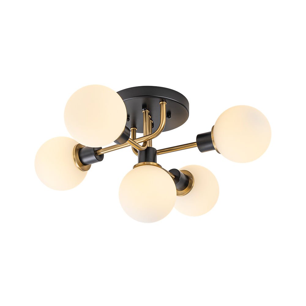 Mid Century Modern 5 - Light Milk Glass Globe Two - Toned Ceiling Light - LightfixturesUAE