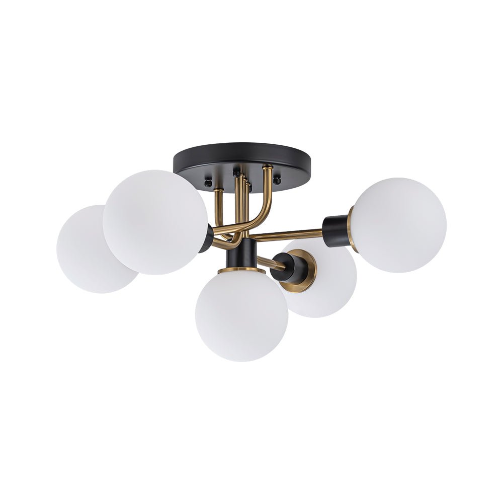Mid Century Modern 5 - Light Milk Glass Globe Two - Toned Ceiling Light - LightfixturesUAE