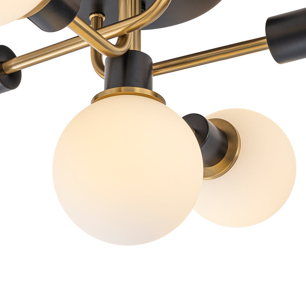 Mid Century Modern 5 - Light Milk Glass Globe Two - Toned Ceiling Light - LightfixturesUAE
