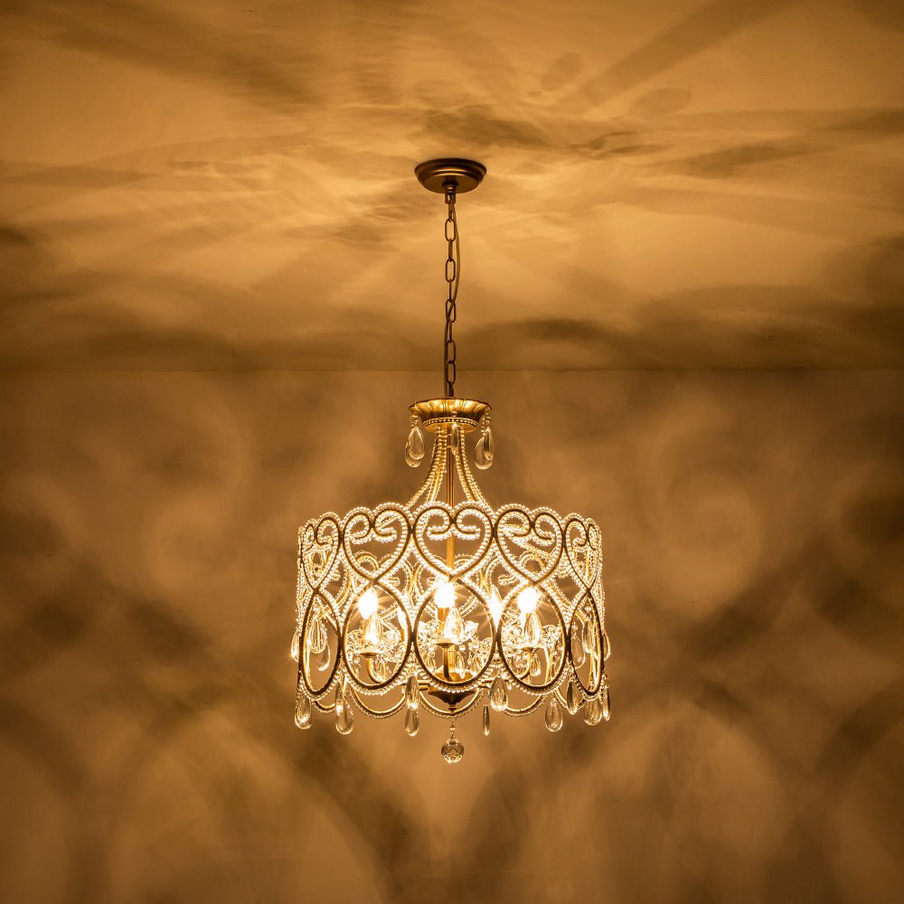Mid - Century Modern 5 - Light Silver Bronze Crystal Chandelier - LightfixturesUAE