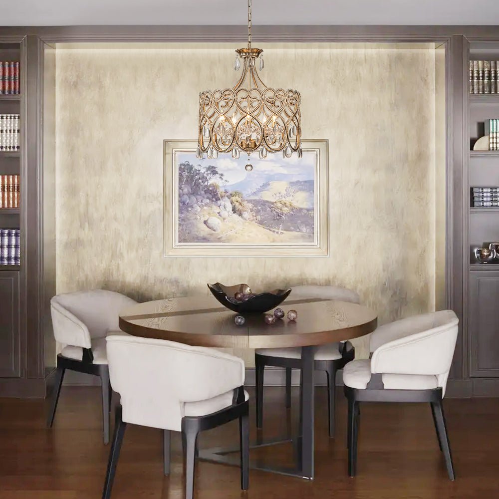 Mid - Century Modern 5 - Light Silver Bronze Crystal Chandelier - LightfixturesUAE