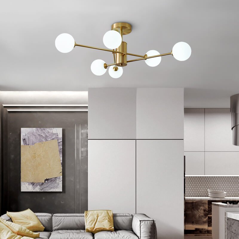 Mid Century Modern 6 - Light Glass Globe Ceiling Light - LightfixturesUAE