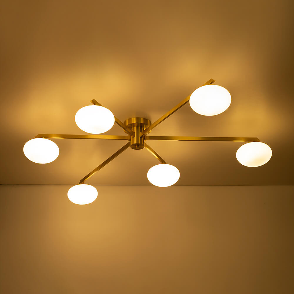 Mid Century Modern 6 - Light Glass Globe Sputnik Semi - Flush Mount - LightfixturesUAE