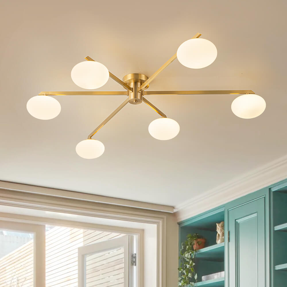 Mid Century Modern 6 - Light Glass Globe Sputnik Semi - Flush Mount - LightfixturesUAE