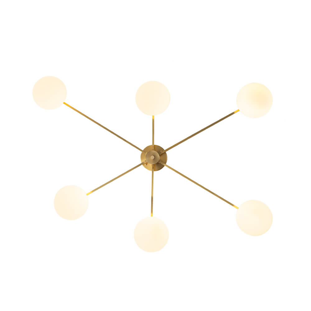 Mid Century Modern 6 - Light Glass Globe Sputnik Semi - Flush Mount - LightfixturesUAE