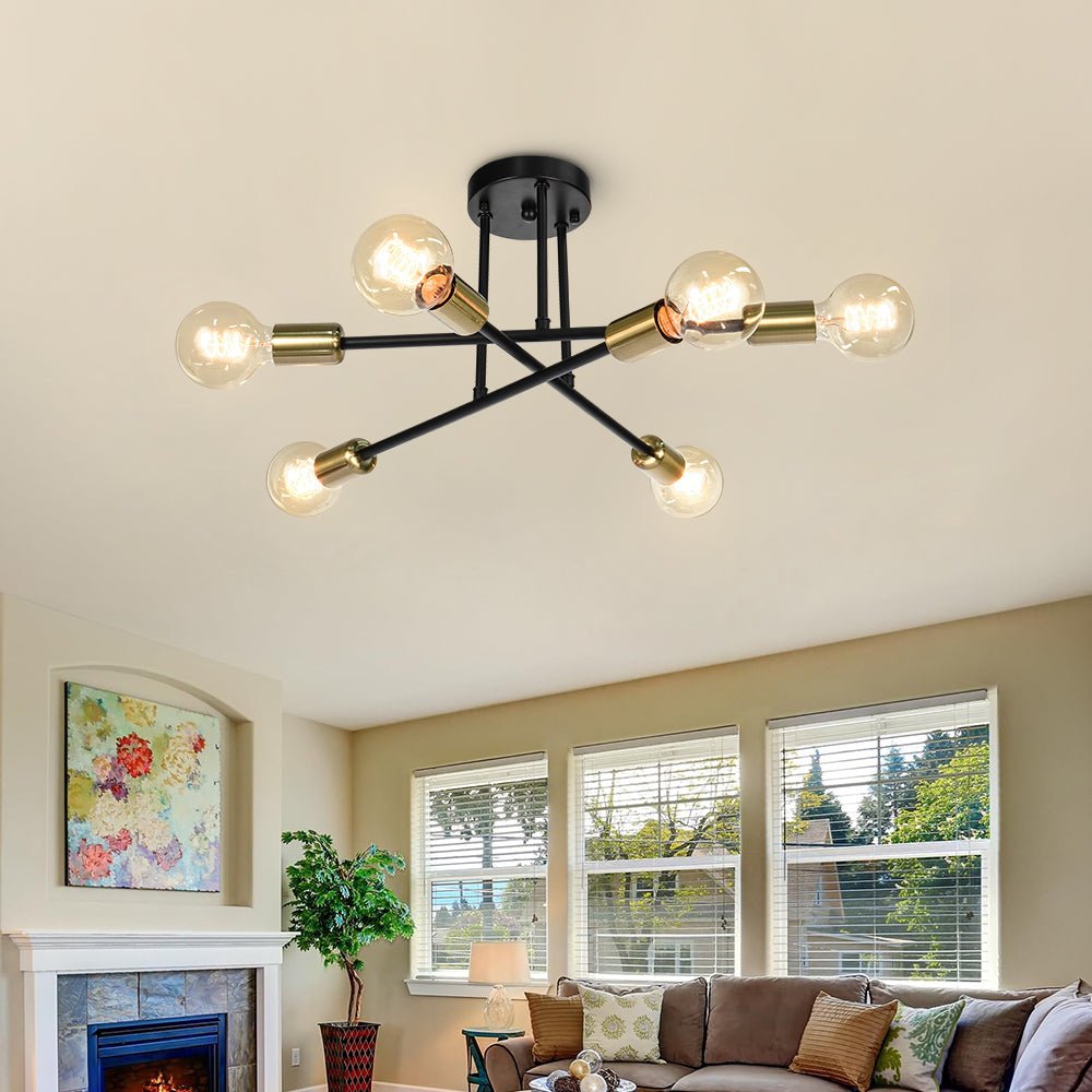 Mid - century Modern 6 - Light Metal Radial Sputnik Ceiling Light - LightfixturesUAE