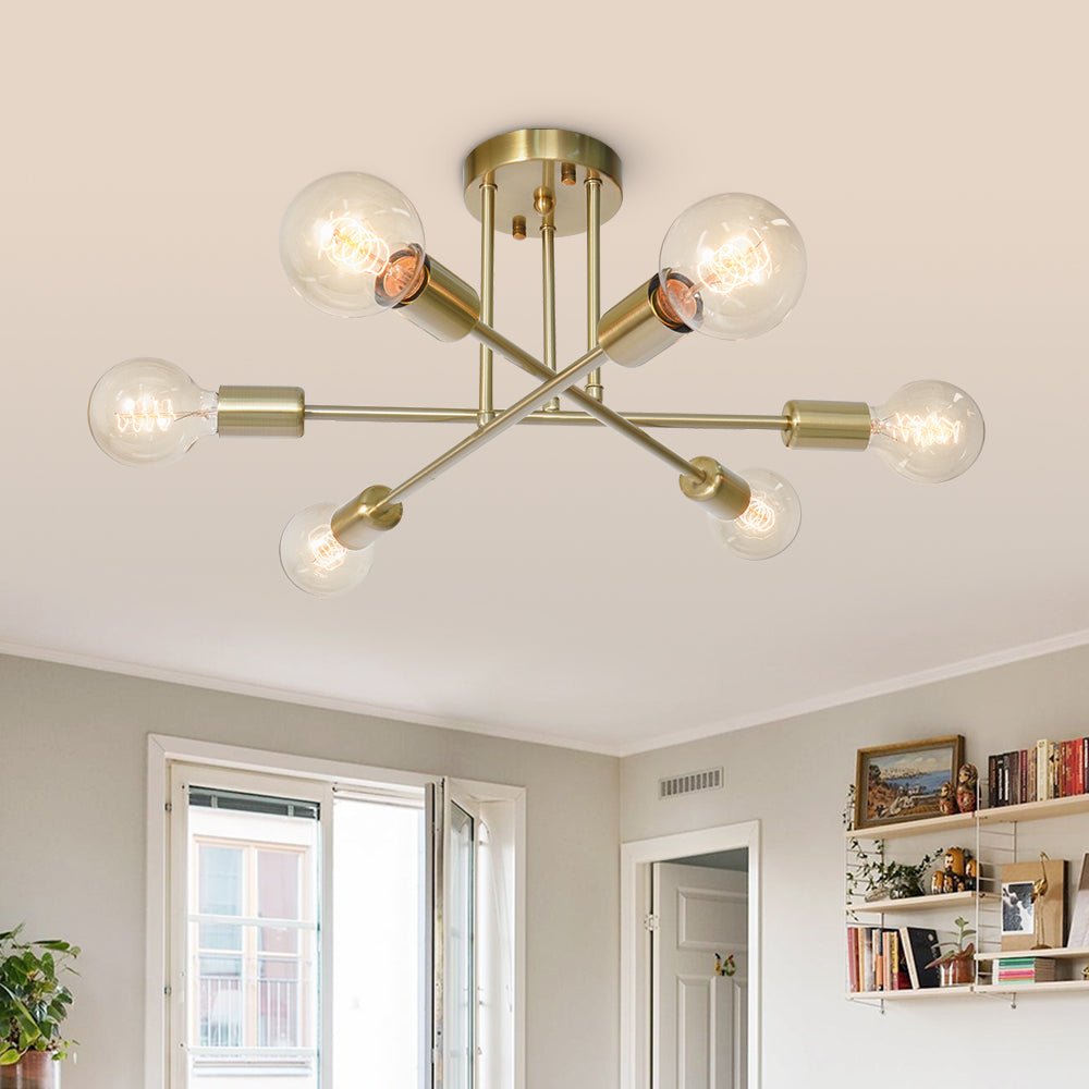 Mid - century Modern 6 - Light Metal Radial Sputnik Ceiling Light - LightfixturesUAE