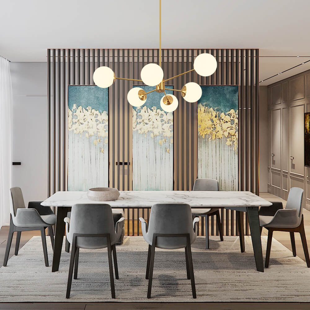 Elevate the aesthetic of your home with this expensive -looking mid-century chandelier, coming with 3 sizes to choose from. With its brass finish, it gives off an elegant and sophisticated vibe that adds charm to any room. It has opal glass shades which give a touch of elegance and classy style to whatever space you choose for it. Its Sputnik design is also kept intact in this indoor lighting fixture, making it perfect for dining room, living room, bedroom, or restaurant.