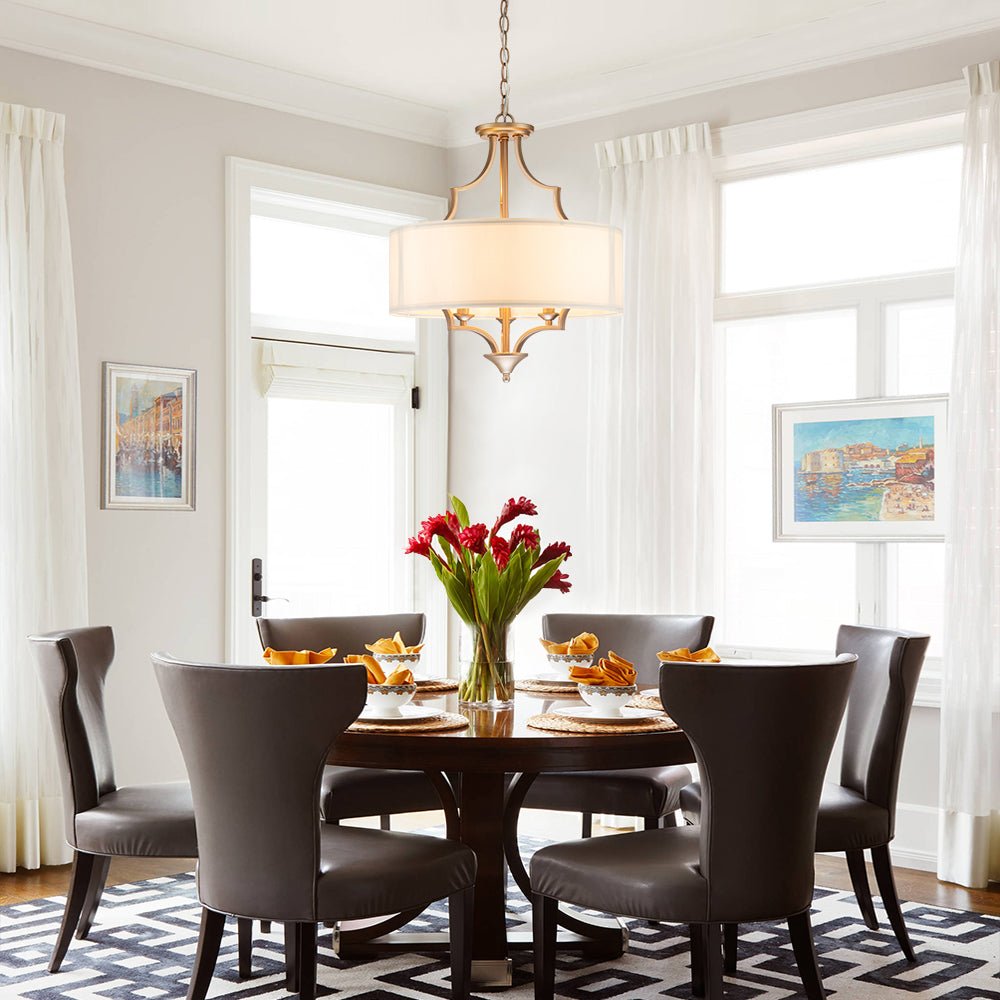 Mid - century Modern Drum Fabric Shade Chandelier - LightfixturesUAE