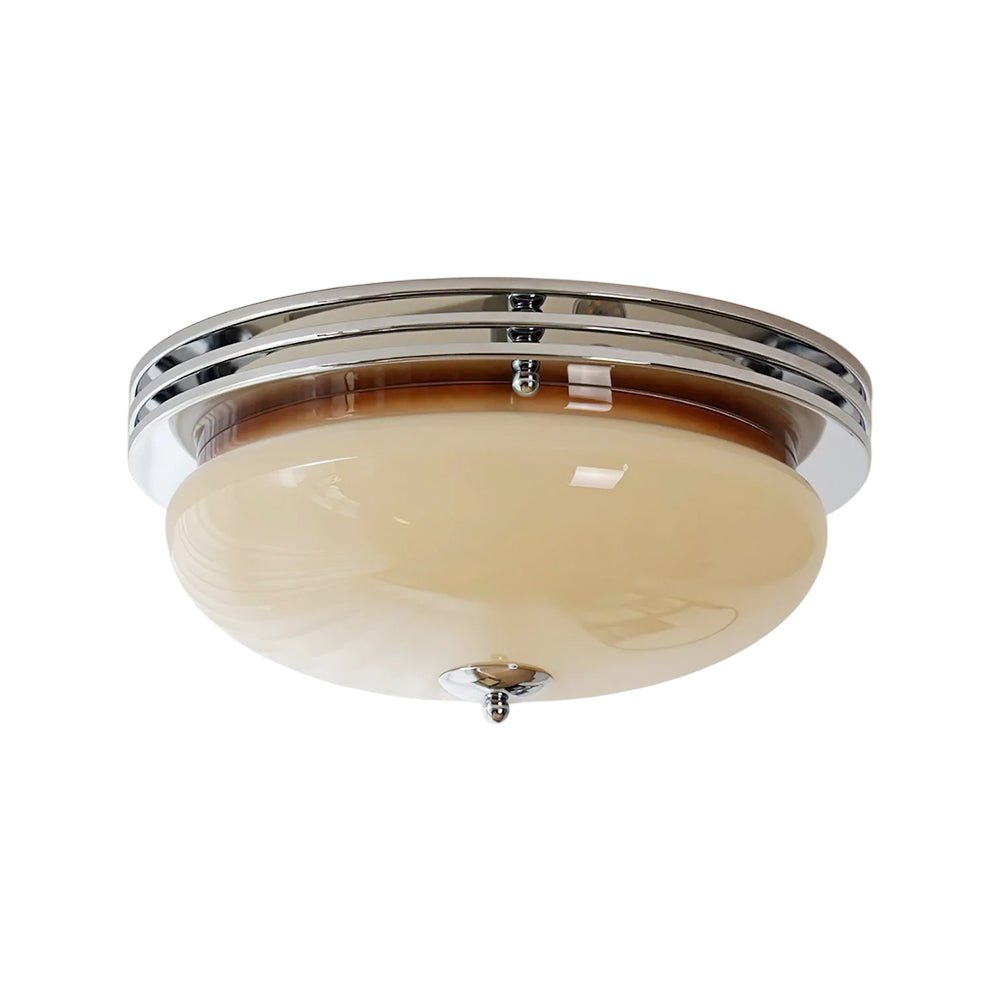 Mid - Century Modern LED Round Bowl Glass Chrome Ceiling Light - LightfixturesUAE