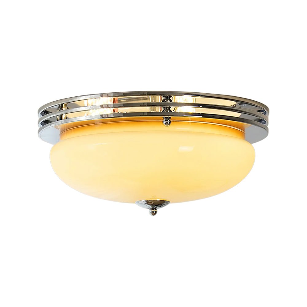 Mid - Century Modern LED Round Bowl Glass Chrome Ceiling Light - LightfixturesUAE