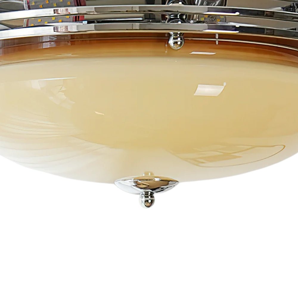 Mid - Century Modern LED Round Bowl Glass Chrome Ceiling Light - LightfixturesUAE