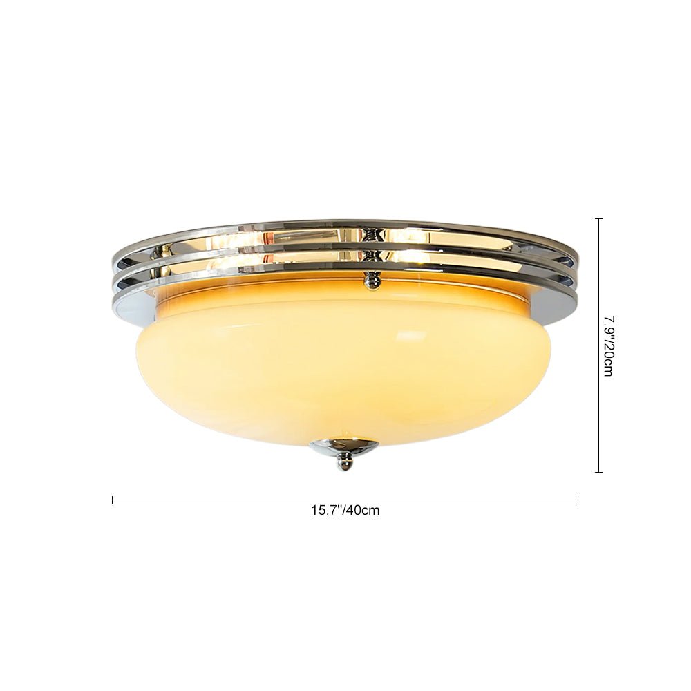 Mid - Century Modern LED Round Bowl Glass Chrome Ceiling Light - LightfixturesUAE