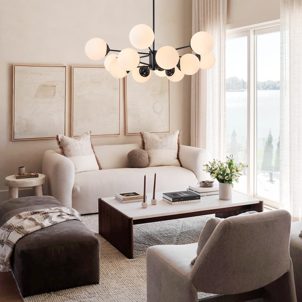 Mid - Century Modern Sputnik Opal Globe Chandelier - LightfixturesUAE