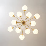 Highlighted by a stylish sputnik structure, this mid-century sputnik chandelier will add modern mid-century flair to any interior decoration. With an excellent combination of metal and opal globes, this brass sputnik chandelier with a two-tier design can bring brightness in different directions. Matched with opal glass shades and E26/E27 bulbs(not included), this mid-century modern lighting amazingly scatters the comfortable glow of the whole space.