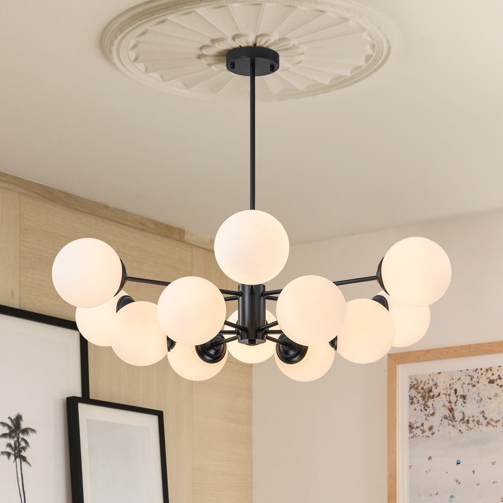 Mid - Century Modern Sputnik Opal Globe Chandelier - LightfixturesUAE