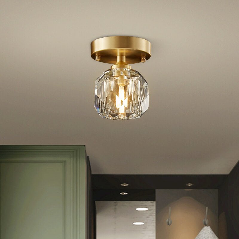 Mid - Century Small Brass Flush Mount Ceiling Light - LightfixturesUAE