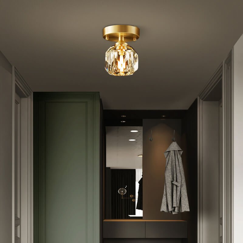 Mid - Century Small Brass Flush Mount Ceiling Light - LightfixturesUAE