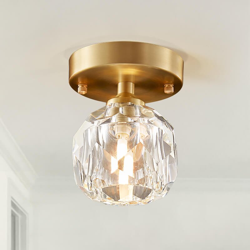 Mid - Century Small Brass Flush Mount Ceiling Light - LightfixturesUAE