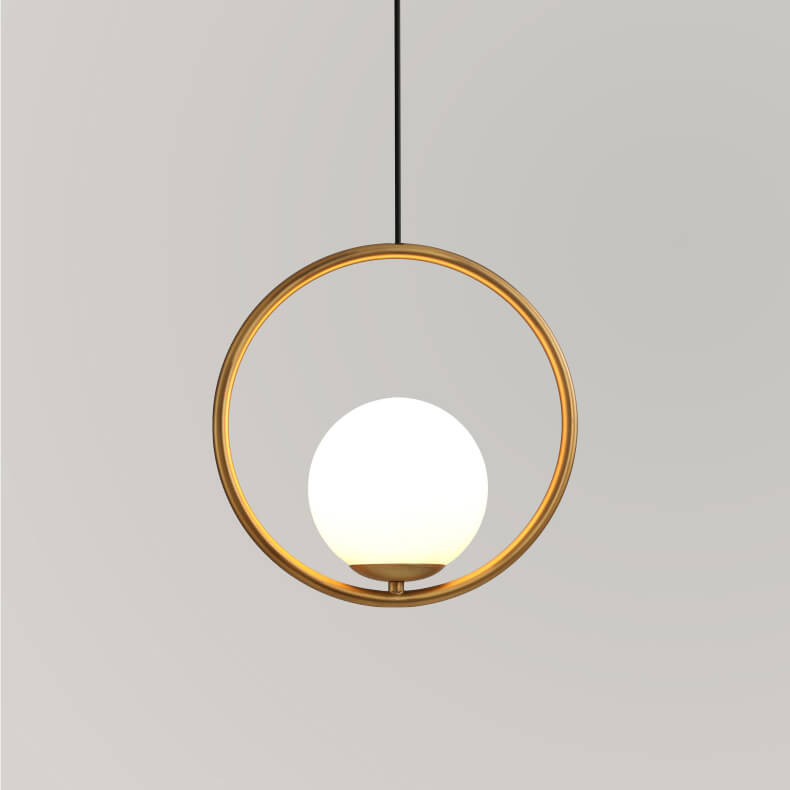 Modern 1 - Light Brass Circle Ring Glass Globe Pendant Light - LightfixturesUAE