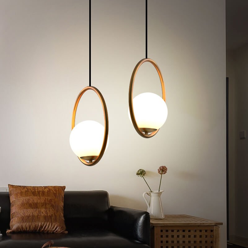 Modern 1 - Light Brass Circle Ring Glass Globe Pendant Light - LightfixturesUAE