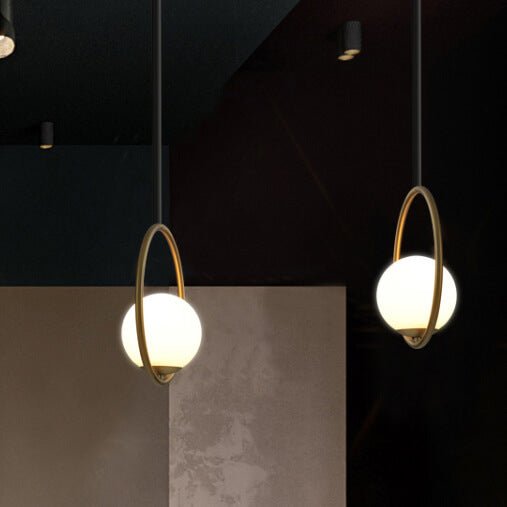Modern 1 - Light Brass Circle Ring Glass Globe Pendant Light - LightfixturesUAE