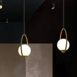 Modern 1 - Light Brass Circle Ring Glass Globe Pendant Light - LightfixturesUAE