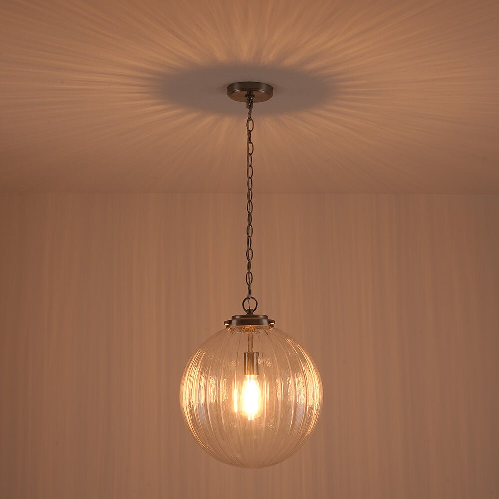 Modern 1 - Light Clear Stripe Glass Sphere Pendant Light - LightfixturesUAE