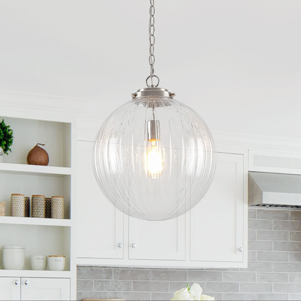 Modern 1 - Light Clear Stripe Glass Sphere Pendant Light - LightfixturesUAE