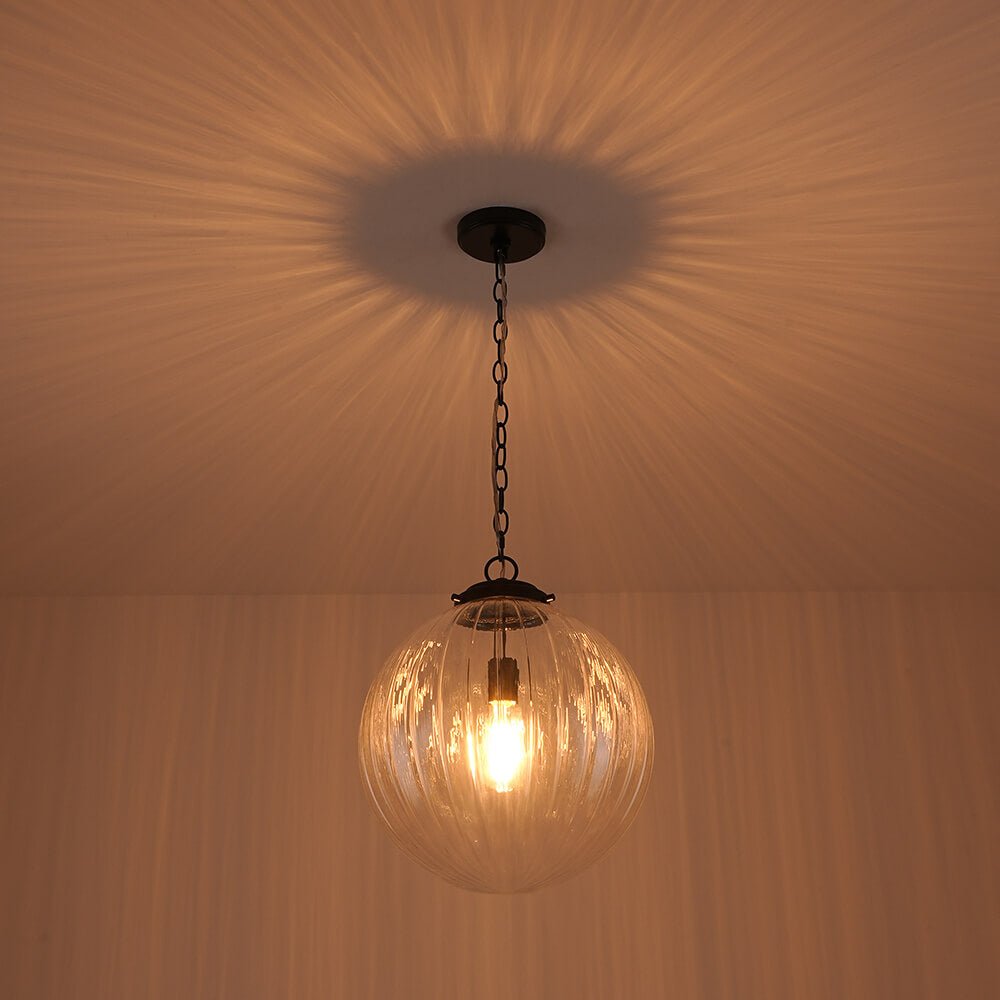 Modern 1 - Light Clear Stripe Glass Sphere Pendant Light - LightfixturesUAE