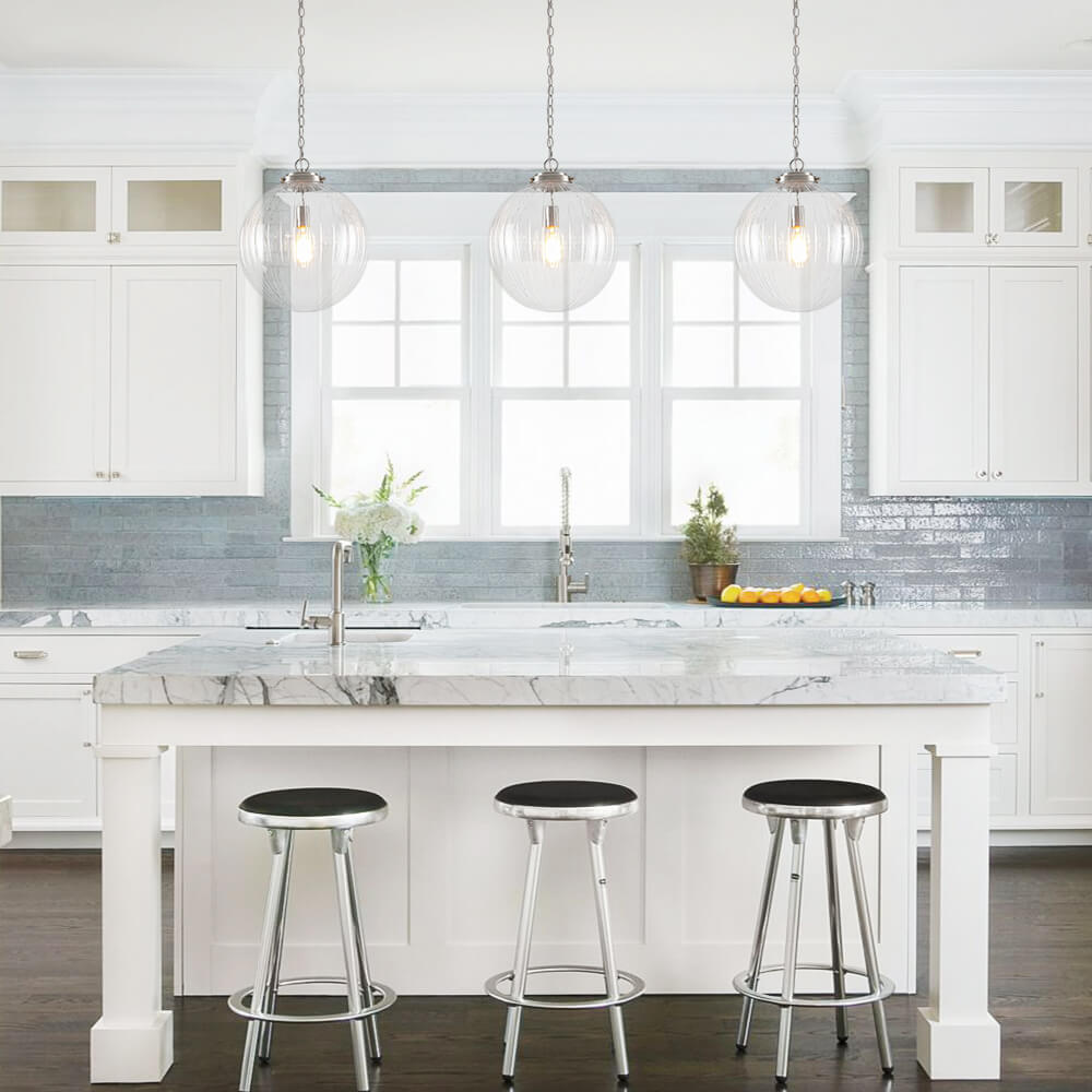 Modern 1 - Light Clear Stripe Glass Sphere Pendant Light - LightfixturesUAE