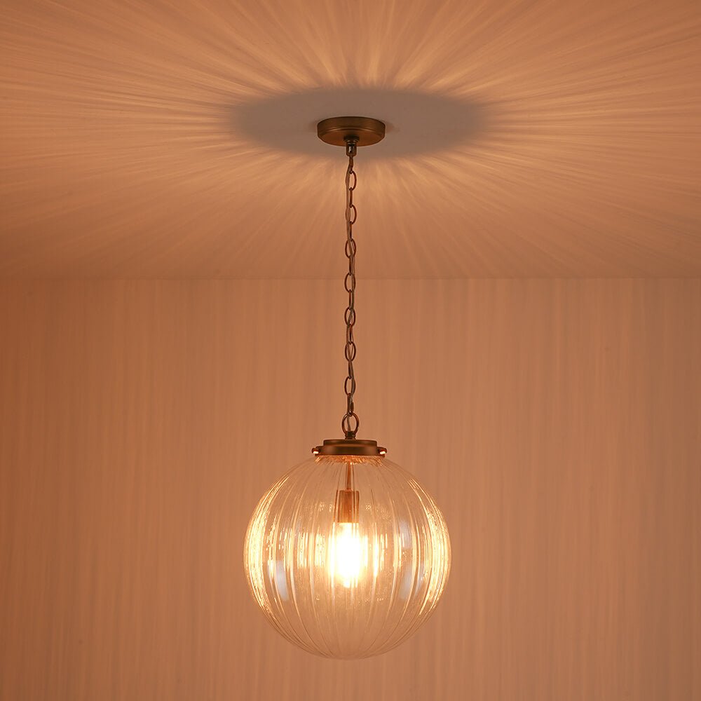 Modern 1 - Light Clear Stripe Glass Sphere Pendant Light - LightfixturesUAE