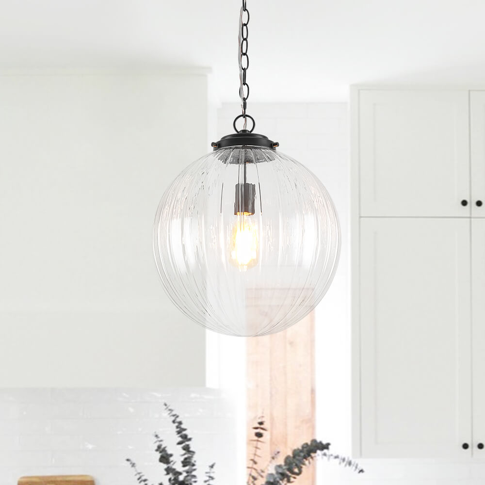 Modern 1 - Light Clear Stripe Glass Sphere Pendant Light - LightfixturesUAE