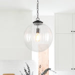 Modern 1 - Light Clear Stripe Glass Sphere Pendant Light - LightfixturesUAE