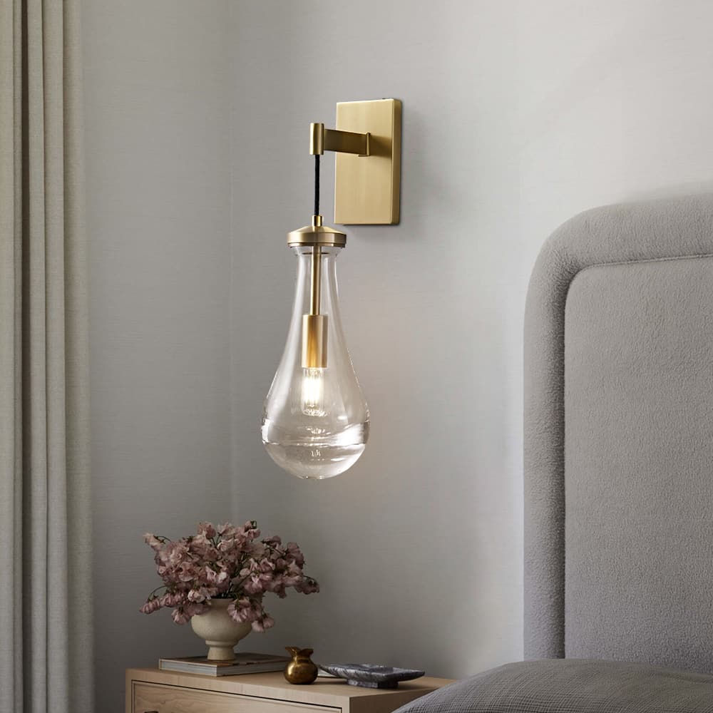 Modern 1 - Light Water - Drop Clear Glass Metal Wall Sconce - LightfixturesUAE