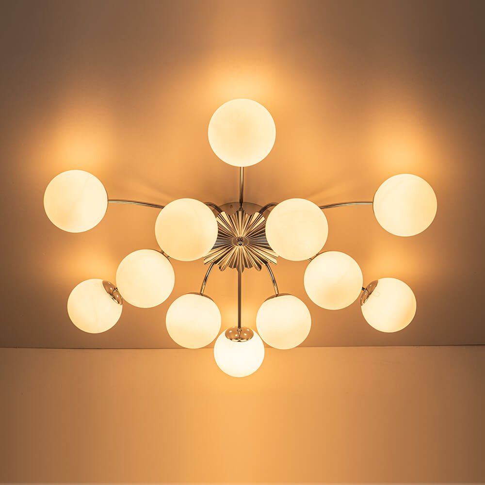 Modern 12 - Light Opal Glass Globe Chandelier - LightfixturesUAE