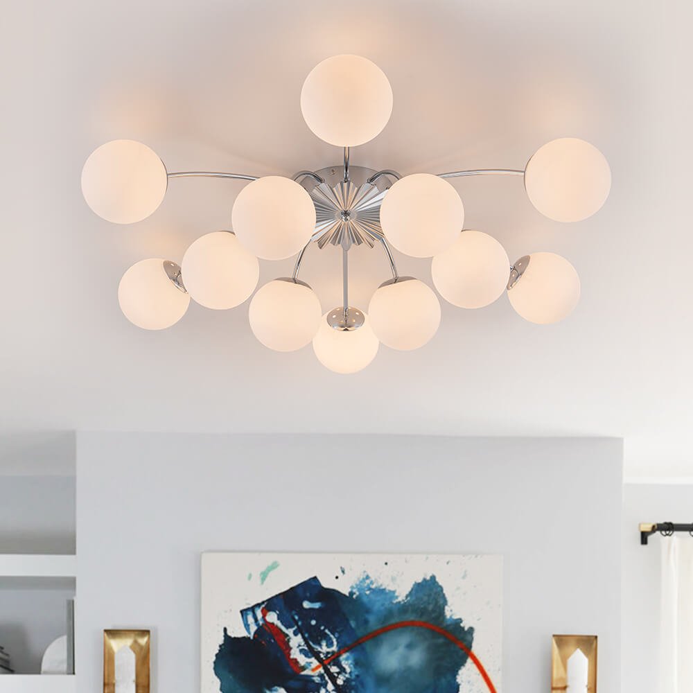 Modern 12 - Light Opal Glass Globe Chandelier - LightfixturesUAE