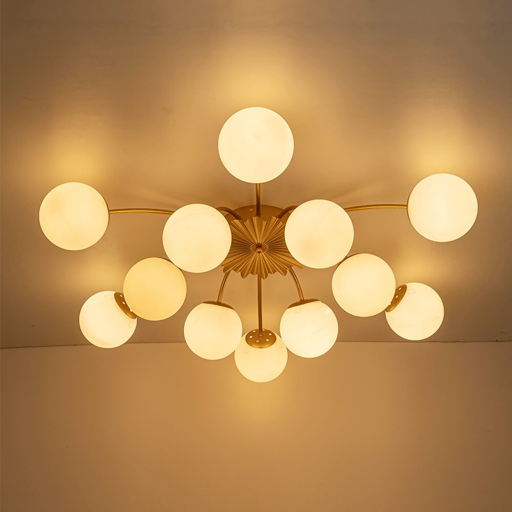 Modern 12 - Light Opal Glass Globe Chandelier - LightfixturesUAE