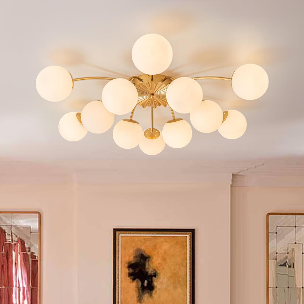 Modern 12 - Light Opal Glass Globe Chandelier - LightfixturesUAE
